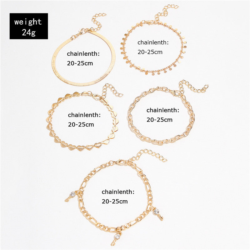 5 Pcs Women Gold Color  Anklets