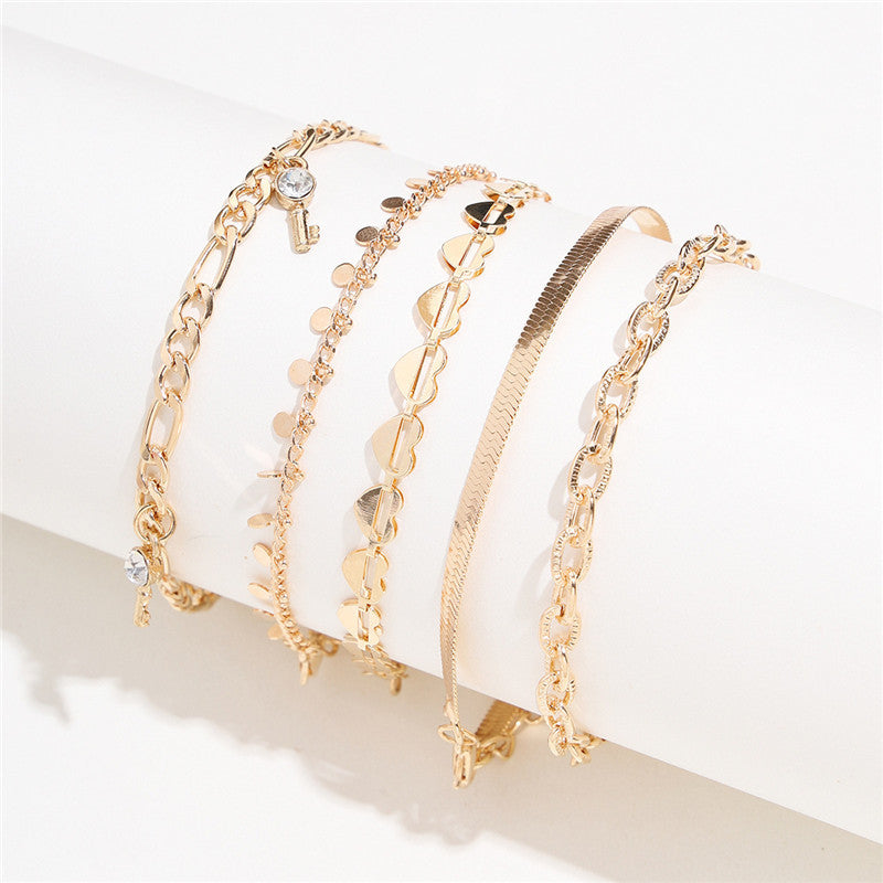 5 Pcs Women Gold Color  Anklets