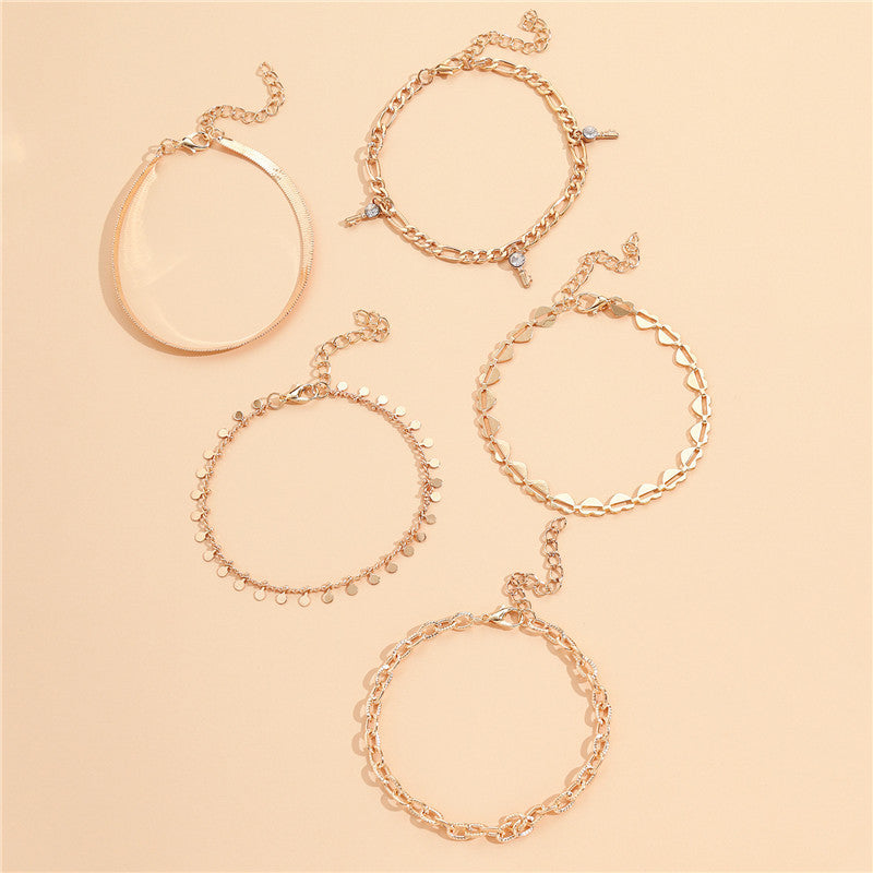 5 Pcs Women Gold Color  Anklets