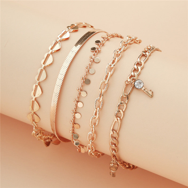 5 Pcs Women Gold Color  Anklets