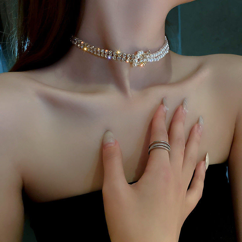 Pearl Crystal Choker Necklaces For Women