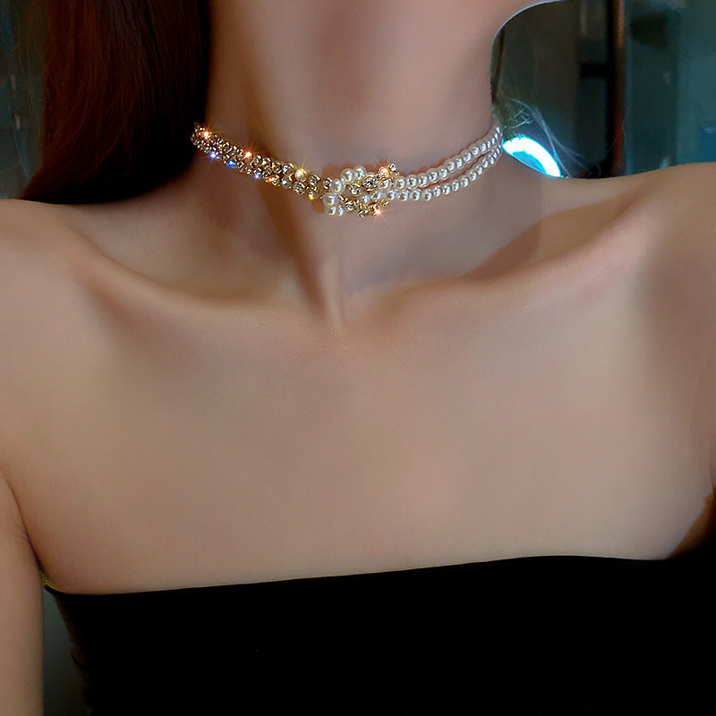 Pearl Crystal Choker Necklaces For Women