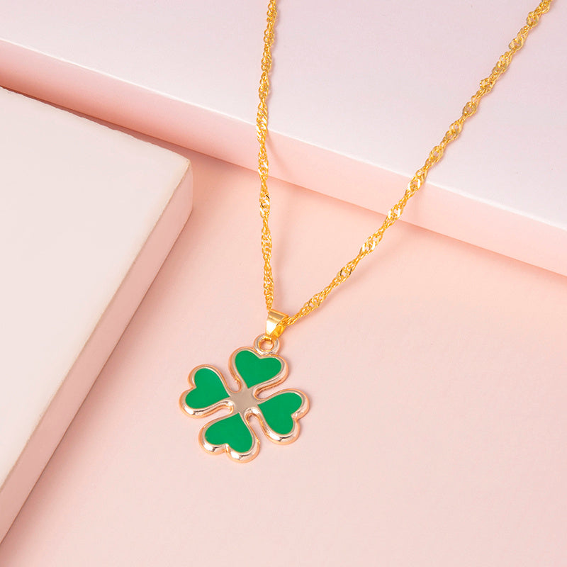 Green Four Heart Clover Necklaces