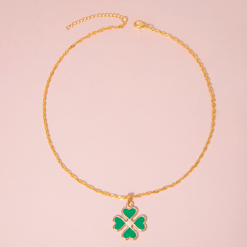 Green Four Heart Clover Necklaces