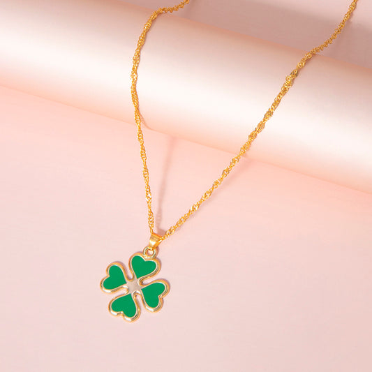 Green Four Heart Clover Necklaces