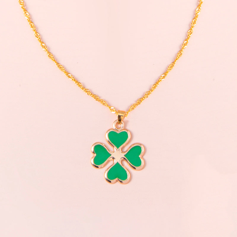 Green Four Heart Clover Necklaces