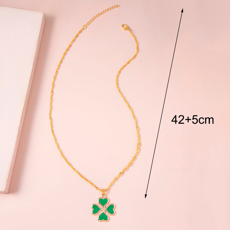 Green Four Heart Clover Necklaces