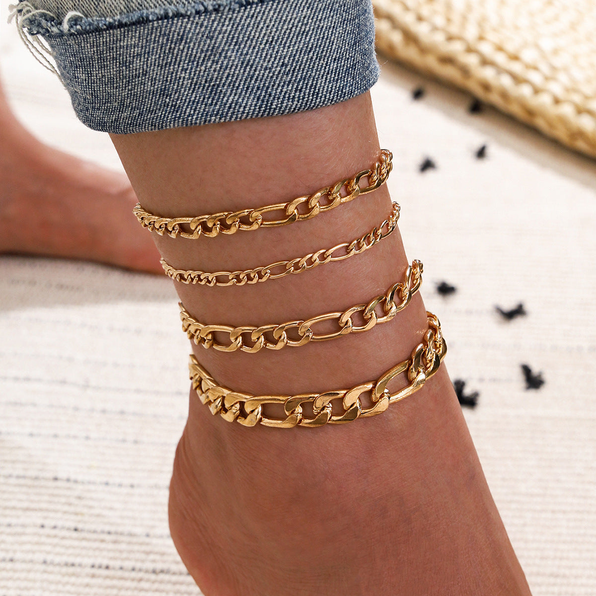 5 Pcs Women Gold Color  Anklets